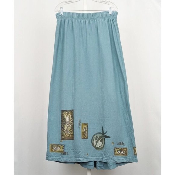 Blue Fish 1 Skirt Slate Teal Blue Art to Wear Maxi Hand Painted Misses 16 - Picture 1 of 8